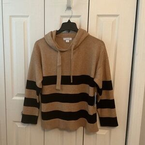Womens Hooded Long Sleeve Striped Pullover Sweater